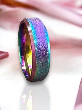 Gorgeous 6mm Textured Rainbow Band Stainless Steel